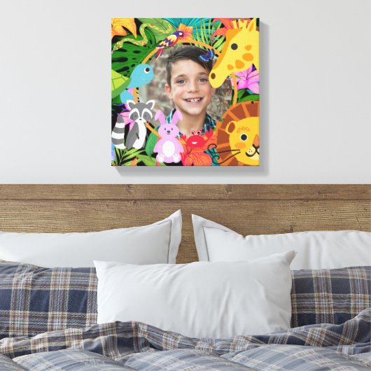 動物園ワイルドアニマルジャングルサファリ子供の誕生日 キャンバスプリント (インサイチュ (寝室))