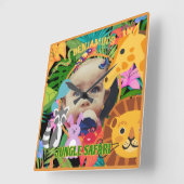 動物園ワイルドアニマルジャングルサファリ子供の誕生日 スクエア壁時計 (傾斜)