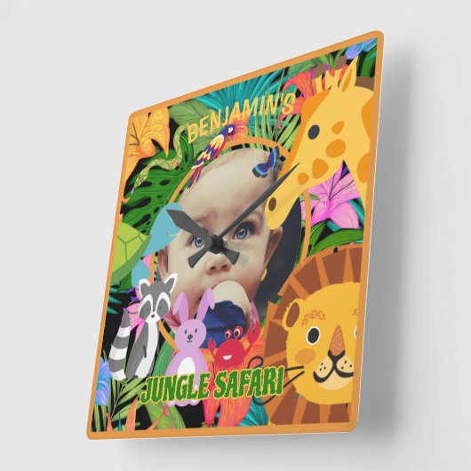 動物園ワイルドアニマルジャングルサファリ子供の誕生日 スクエア壁時計 (傾斜)