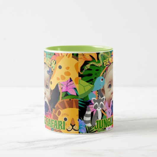 動物園ワイルドアニマルジャングルサファリ子供の誕生日 ツートーンマグカップ (中央)