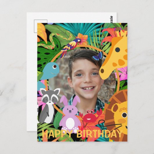 動物園ワイルドアニマルジャングルサファリ子供の誕生日 ポストカード (正面/裏面)