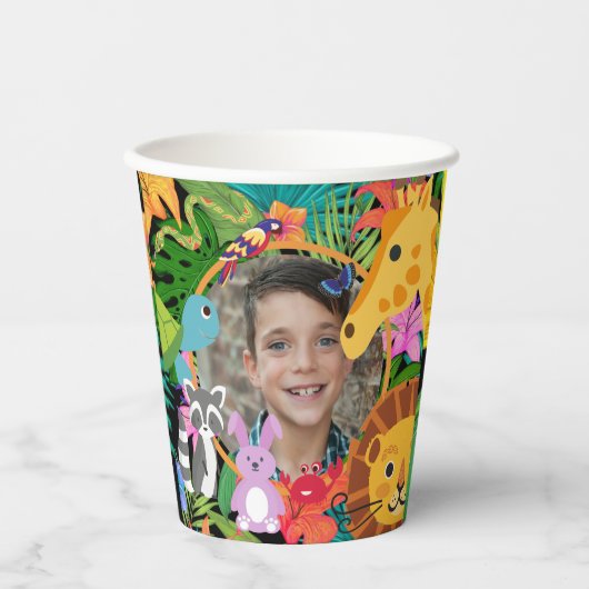 動物園ワイルドアニマルジャングルサファリ子供の誕生日 紙コップ (正面)