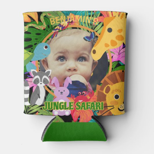 動物園ワイルドアニマルジャングルサファリ子供の誕生日 缶クーラー (正面)