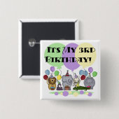 動物園動物の第3誕生日のTシャツおよびギフト 缶バッジ (正面&裏面)
