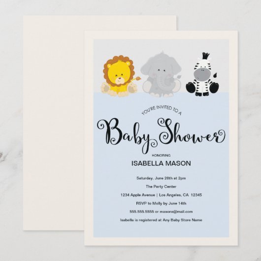 動物園動物ベビーシャワー招待状 招待状 (正面/裏面)