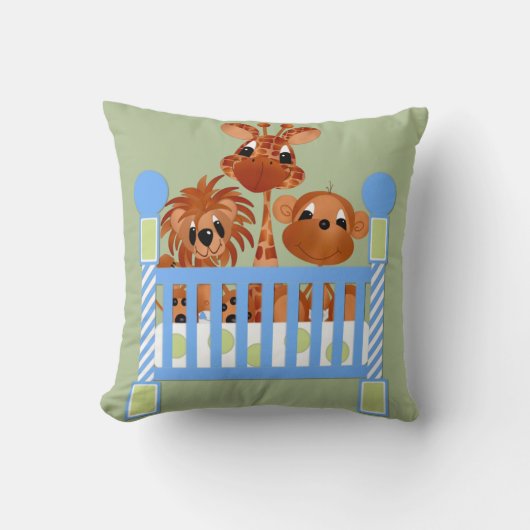 動物園動物、まぐさ桶、ベビーの枕 クッション (正面)