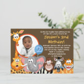 動物園動物 – 野生動物誕生日招待状 招待状 (スタンド正面)