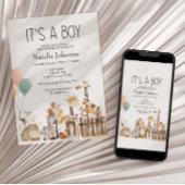 動物園子供部屋動物少年の赤ちゃんシャワー 招待状