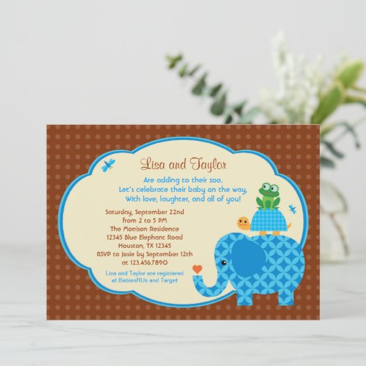 動物園男の赤ちゃんシャワー招待状 招待状 (スタンド正面)