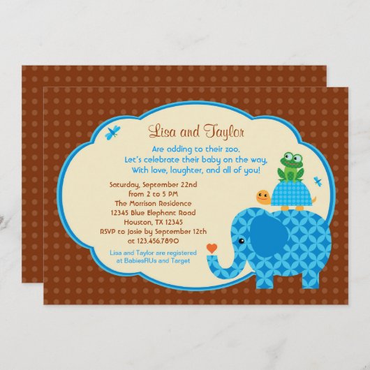 動物園男の赤ちゃんシャワー招待状 招待状 (正面/裏面)