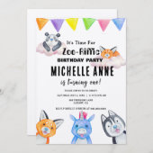 動物園誕生日招待状-カスタム動物パーティーカード 招待状 (正面/裏面)