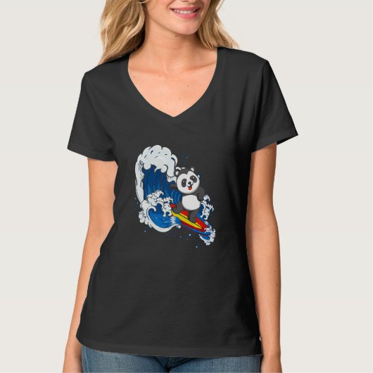 動物園飼育員 サーフィン 動物 パンダ クマ サーフ Tシャツ (正面)