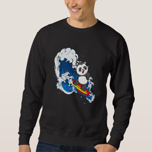 動物園飼育 サーフィン 野生動物 パンダ クマ サーフ スウェットシャツ (正面)