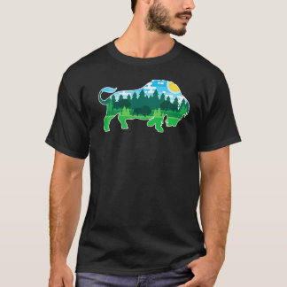 動物園 アウトドア 動物 キャンプ バッファロー ビスン Tシャツ