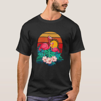 動物園 フラミンゴ サマー トロピカル サンライズ レトロ Tシャツ