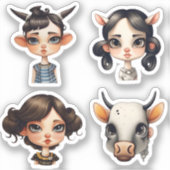 動物好きの女の子 シール (正面)