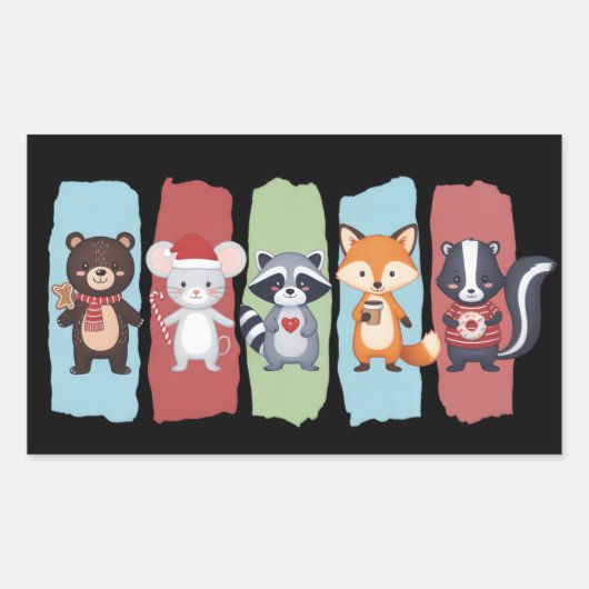 動物好き クリスマス アライグマ ポッサム 冬 長方形シール (正面)