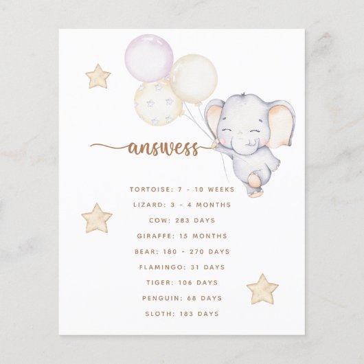 動物妊娠ベビーゾウ赤ちゃんシャワーゲーム (裏面)