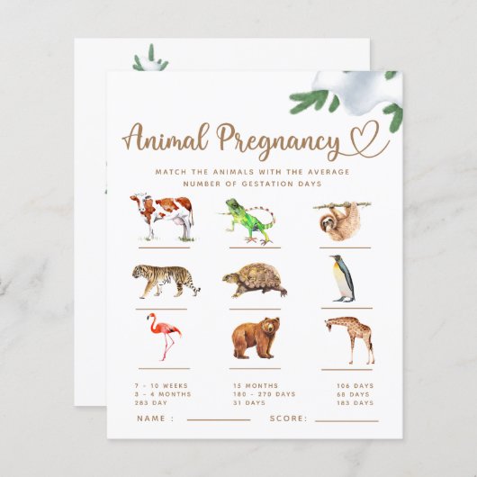 動物妊娠冬の赤ちゃんシャワーゲーム (正面/裏面)