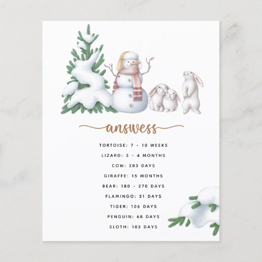 動物妊娠冬の赤ちゃんシャワーゲーム (裏面)