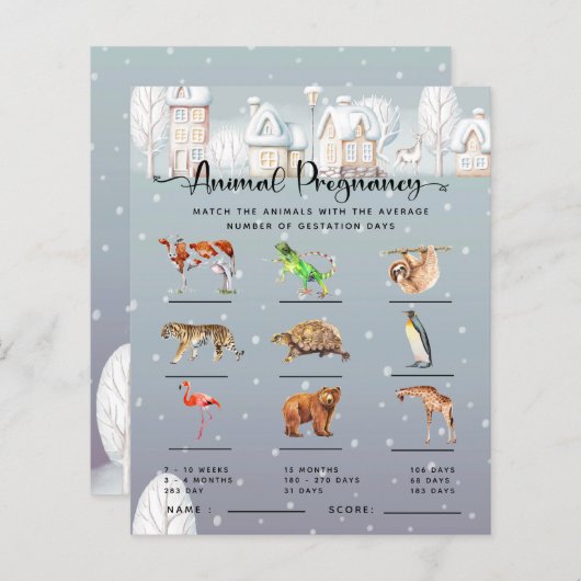 動物妊娠冬の赤ちゃんシャワーゲーム (正面/裏面)