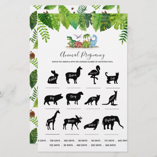 動物妊娠恐竜赤ちゃんシャワーゲーム (正面/裏面)