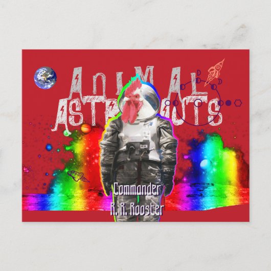 動物宇宙飛行士のニワトリ ポストカード (正面)