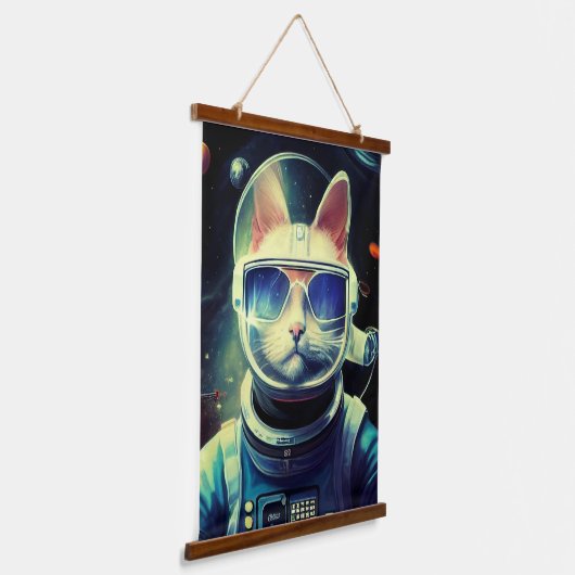 動物宇宙飛行士宇宙ウォーク，宇宙，猫 吊り下げ型タペストリー (傾斜あり)