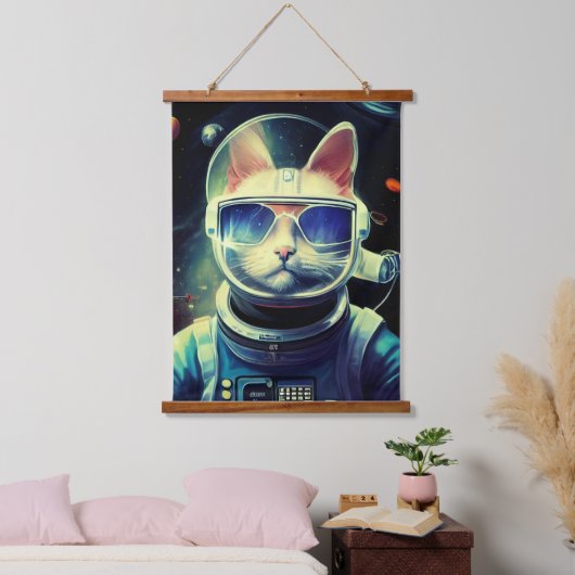動物宇宙飛行士宇宙ウォーク，宇宙，猫 吊り下げ型タペストリー (寝室)