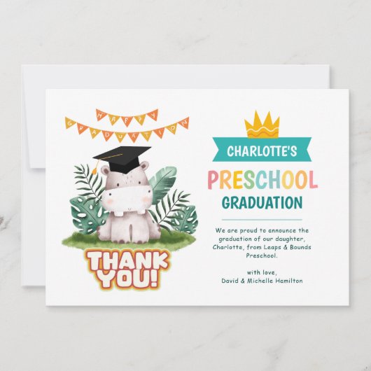 動物幼稚園写真卒業サンキューカード 招待状 (正面)