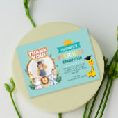 動物幼稚園写真卒業サンキューカード 招待状