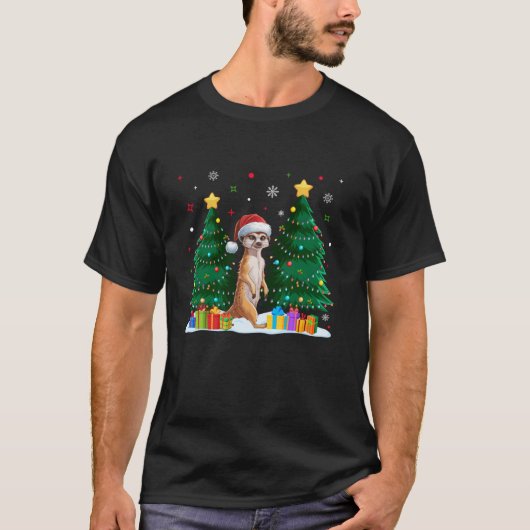 動物愛好家おもしろいズメルカットサンタハット醜いクリスマス Tシャツ (正面)