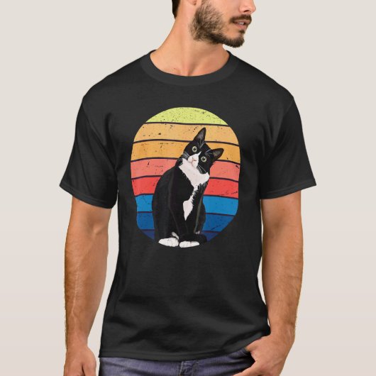 動物愛好家のためのレトロカラータキシード猫ギフト Tシャツ (正面)