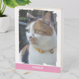 動物愛好家の名前を追加ピンク猫の写真rustic ウッドボックスサイン