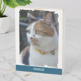 動物愛好家の名前を追加blue cat photo rustic ウッドボックスサイン