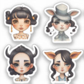動物愛好家の女の子 シール (正面)