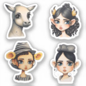 動物愛好家の女の子 シール (正面)
