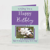 動物愛好家の追加フォトパープルグリーン誕生日 カード (正面)