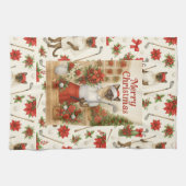 動物愛好家をテーマにしたゴルファー猫の女性クリスマス キッチンタオル (横)