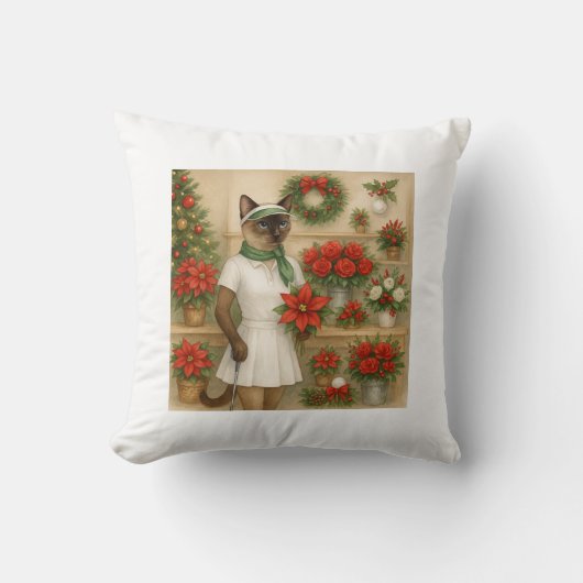 動物愛好家をテーマにしたゴルファー猫の女性クリスマス クッション (正面)
