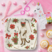 動物愛好家をテーマにしたゴルファー猫の女性クリスマス ペーパープレート (パーティー)