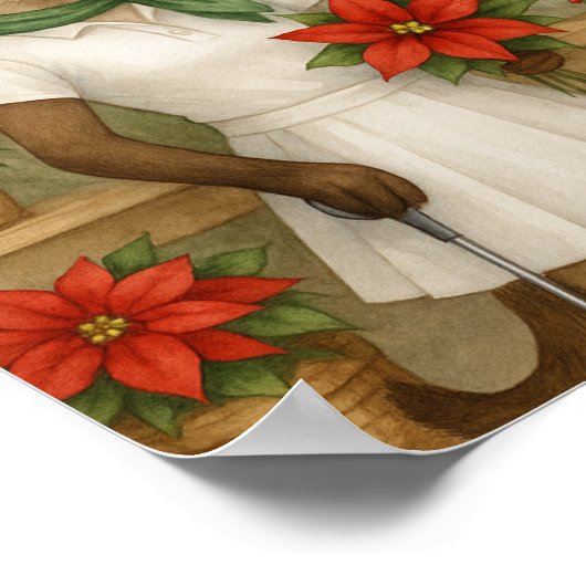 動物愛好家をテーマにしたゴルファー猫の女性クリスマス ポスター (角)