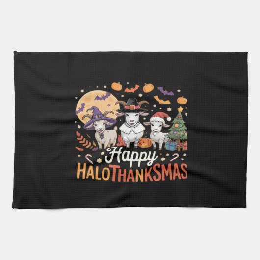 動物愛好家オーナーハッピーハロサンクスマスエッセンシア キッチンタオル (横)