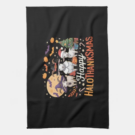 動物愛好家オーナーハッピーハロサンクスマスエッセンシア キッチンタオル (縦)