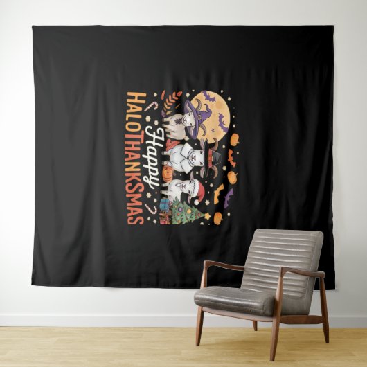 動物愛好家オーナーハッピーハロサンクスマスエッセンシア タペストリー (インサイチュ(横))