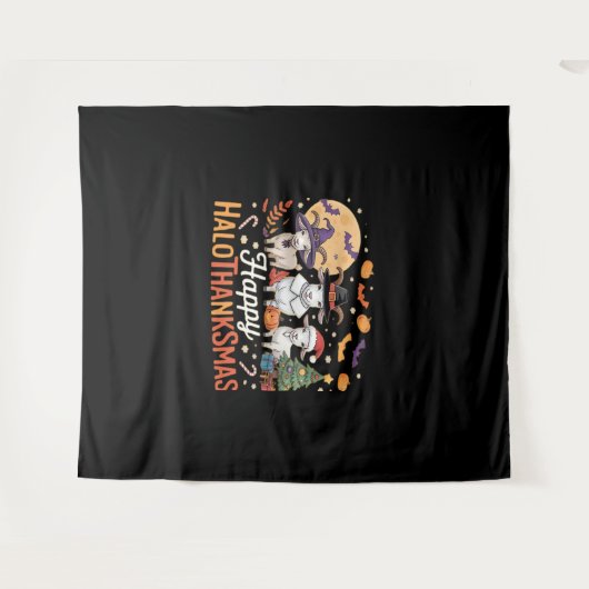 動物愛好家オーナーハッピーハロサンクスマスエッセンシア タペストリー (正面(横))