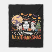 動物愛好家オーナーハッピーハロサンクスマスエッセンシア フリースブランケット (正面)