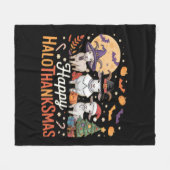 動物愛好家オーナーハッピーハロサンクスマスエッセンシア フリースブランケット (正面(横))