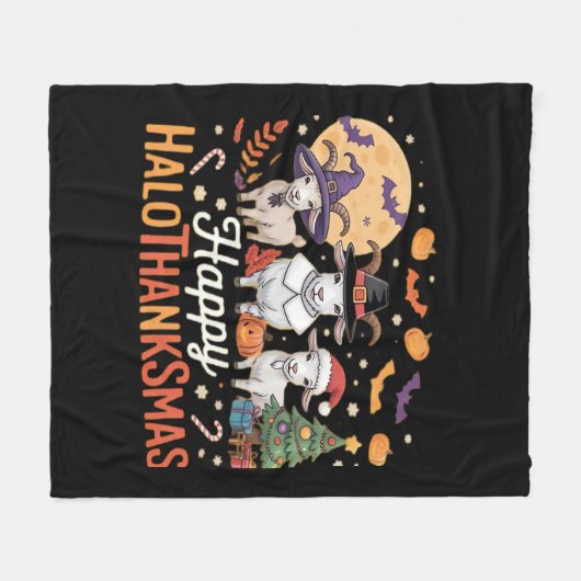 動物愛好家オーナーハッピーハロサンクスマスエッセンシア フリースブランケット (正面(横))