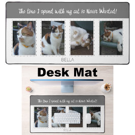 動物愛好家猫4 photoname white gray デスクマット